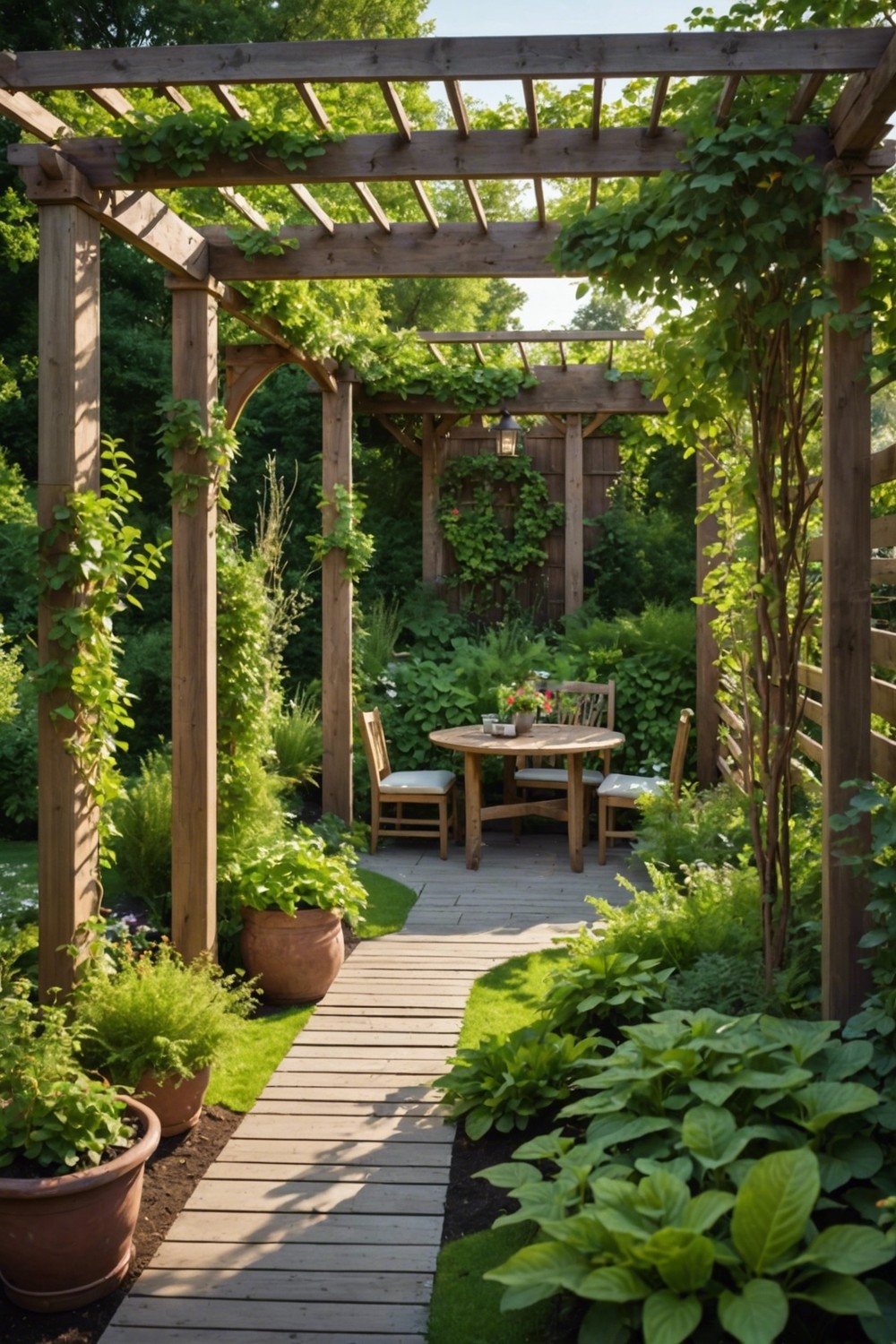 Rustic Wooden Pergola with Green Roof