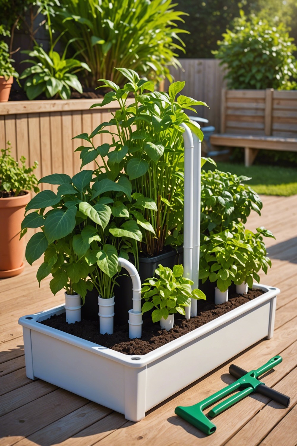 Self-Watering Planter Box with PVC Pipes