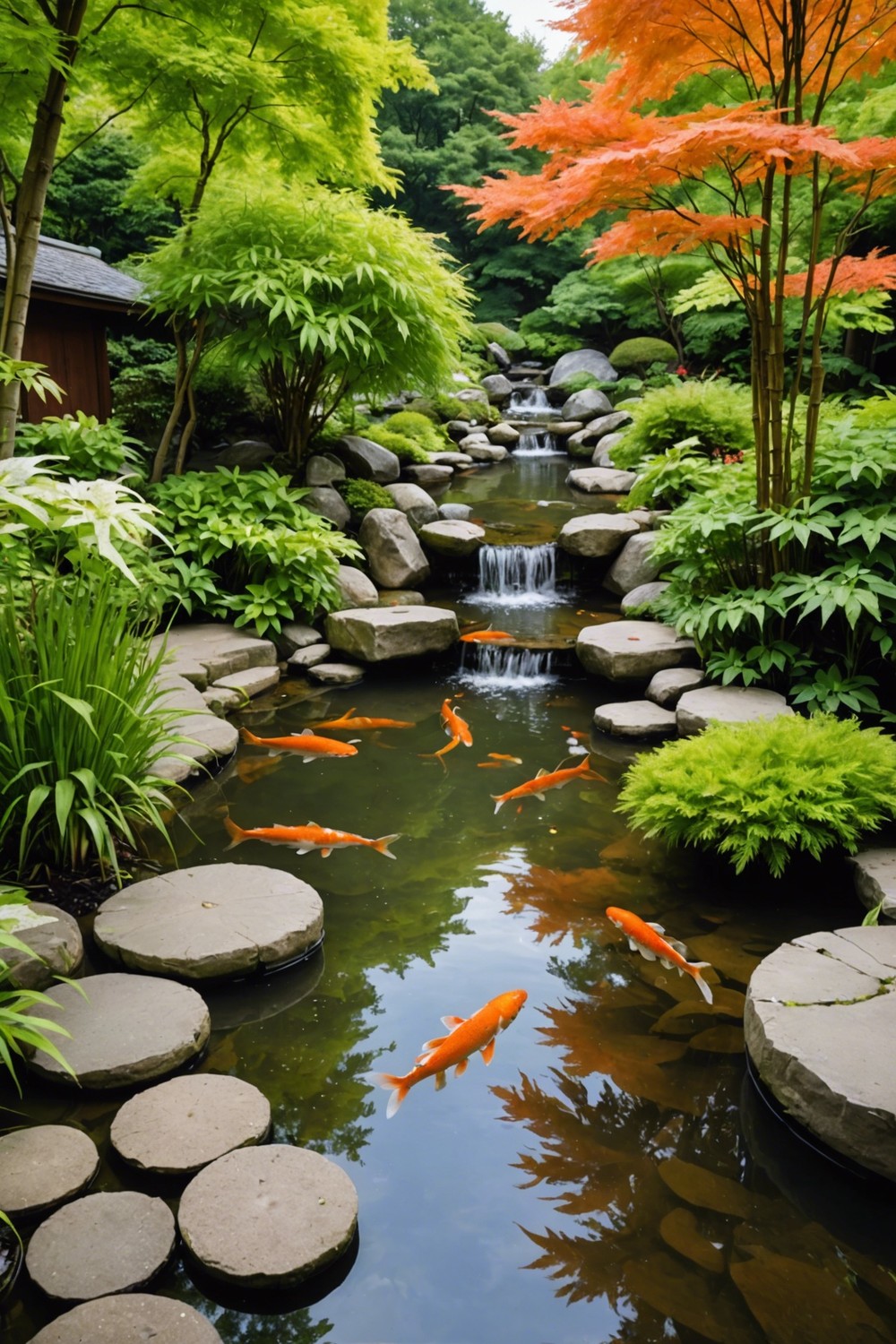 Serene Koi Ponds with Water Features