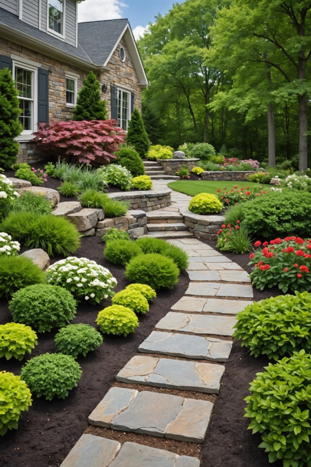 Short Retaining Wall with Stepping Stones