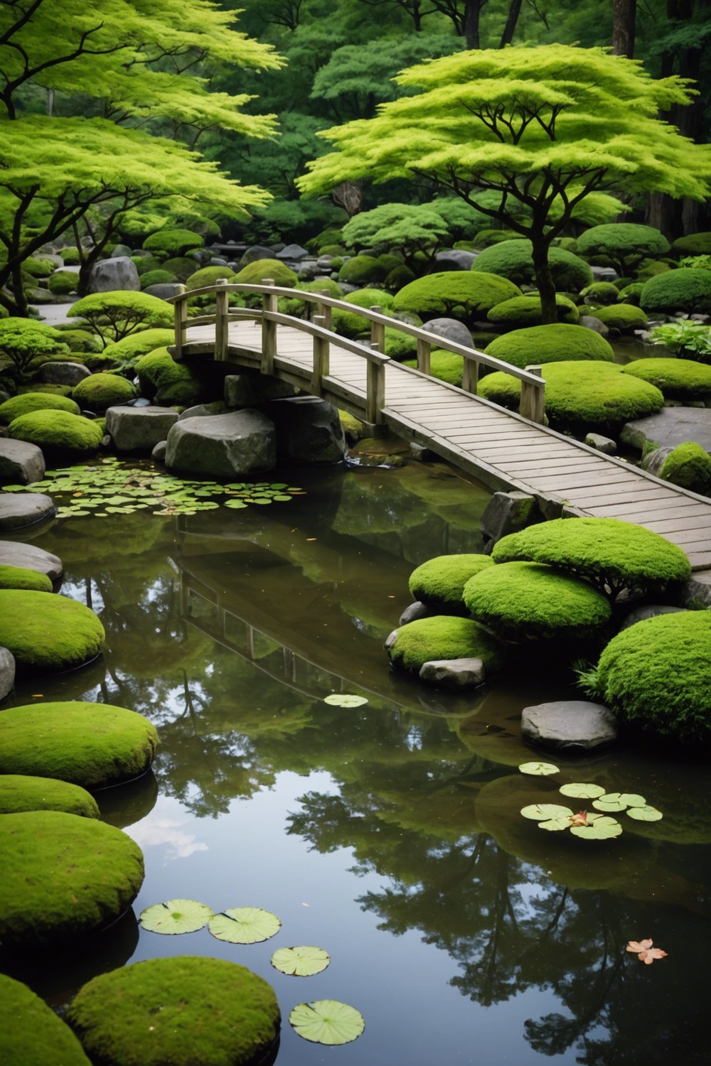 Simple Wooden Bridge over Ponds