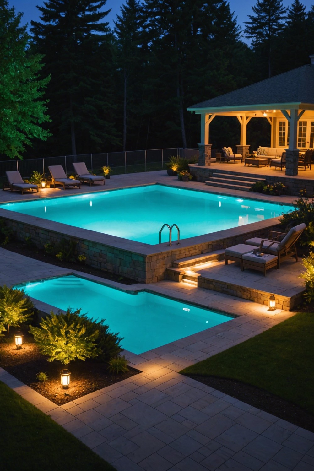 Steps with Integrated Pool Lighting