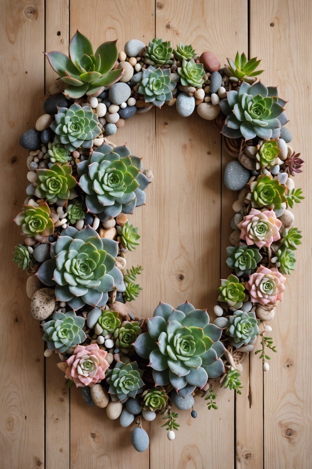 Succulent Garland with Rosettes and Pebbles
