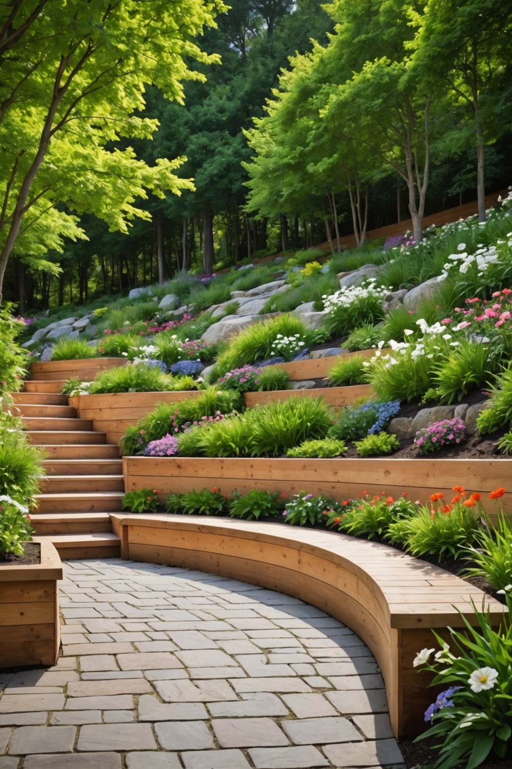 Timber Retaining Wall with Built-in Seating