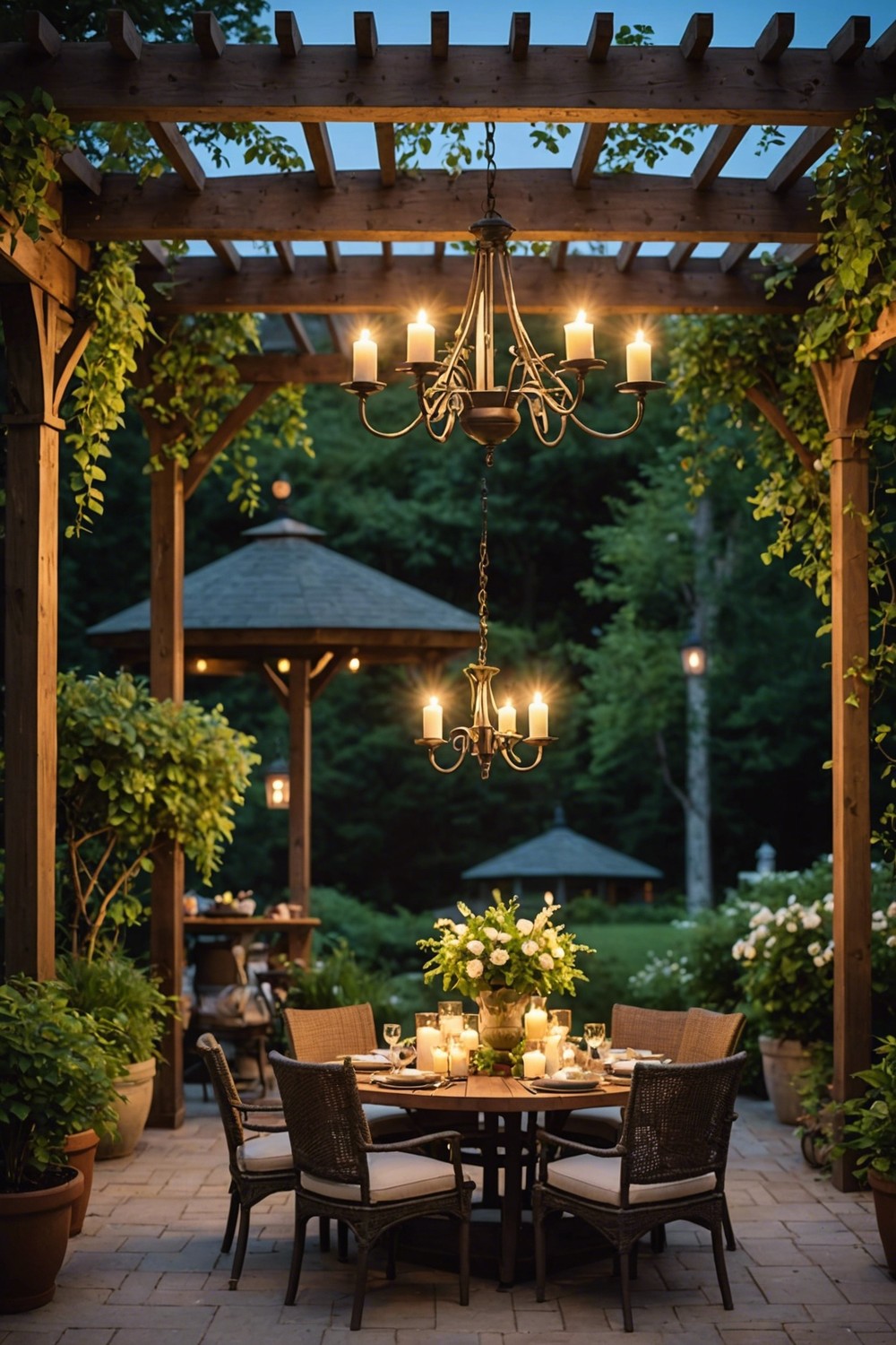Traditional Outdoor Chandelier with Candles and Foliage