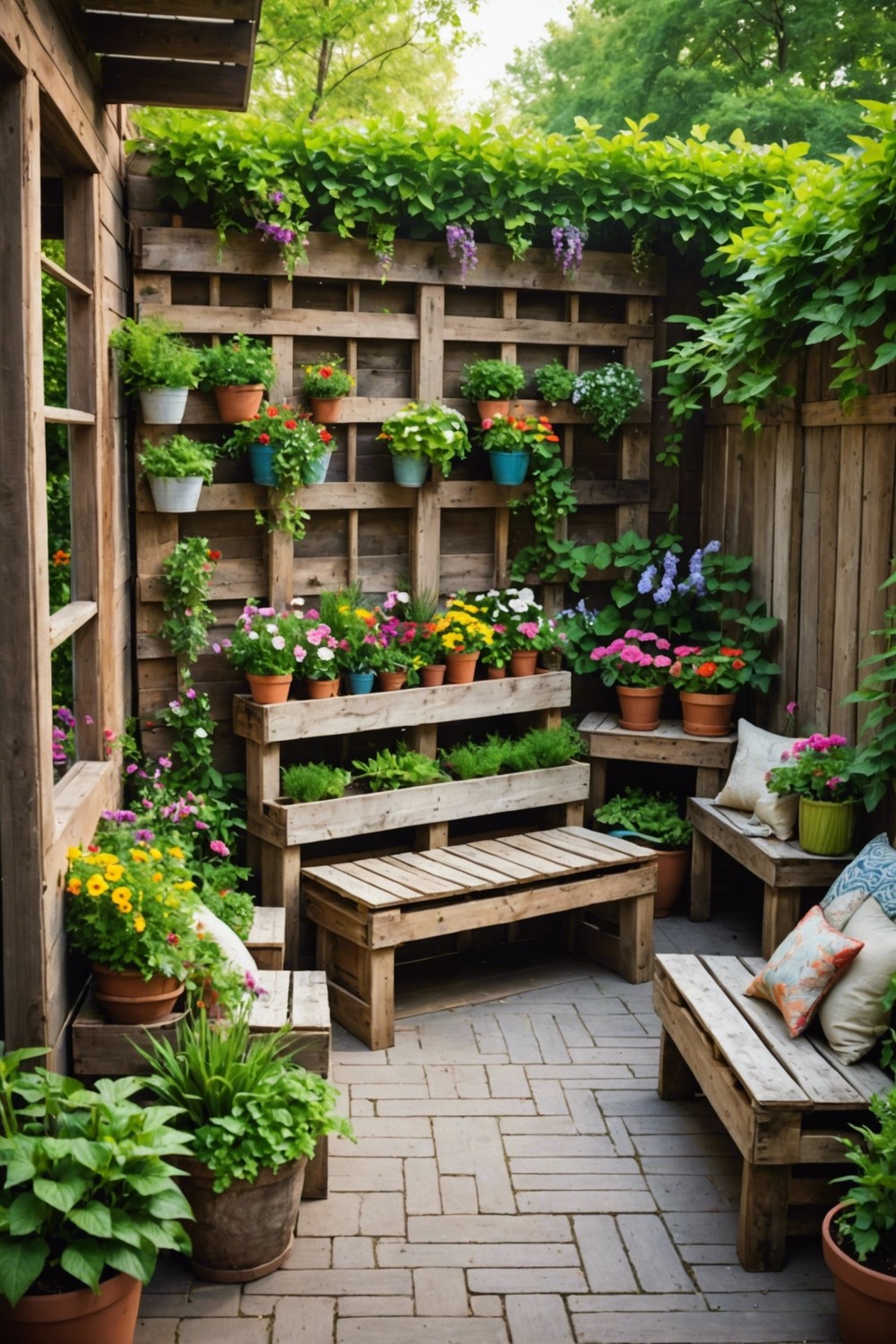 Upcycled Pallet Planter Box with Built-In Benches