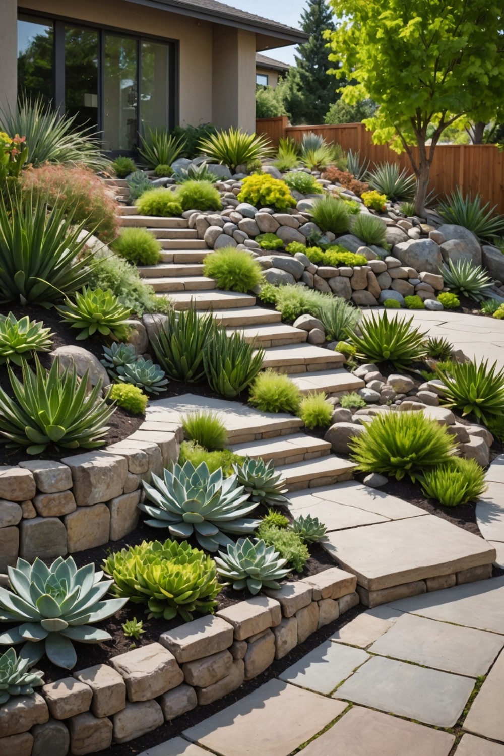 Wavy Retaining Wall with Succulent Displays