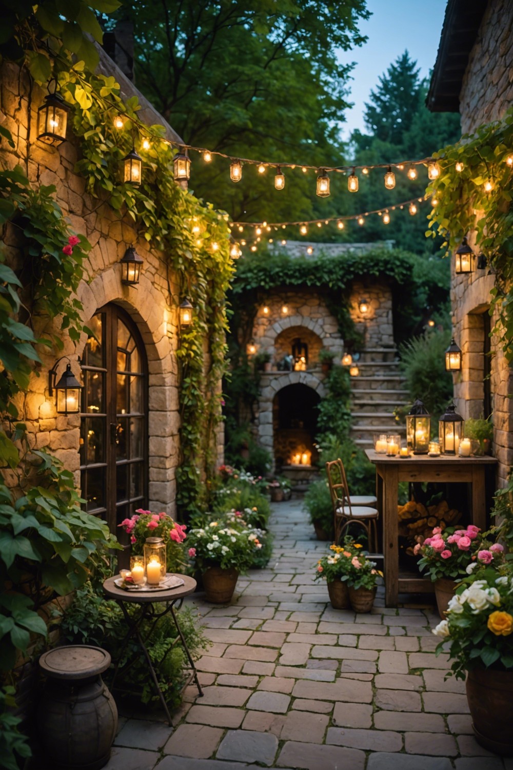 Whimsical Patio with Fairy Lights
