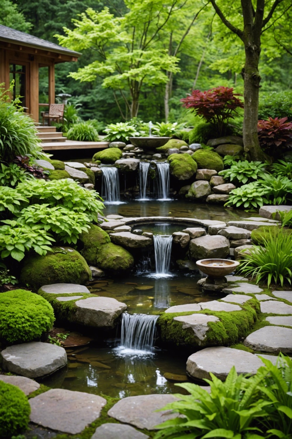 Zen-Inspired Patio with Water Features