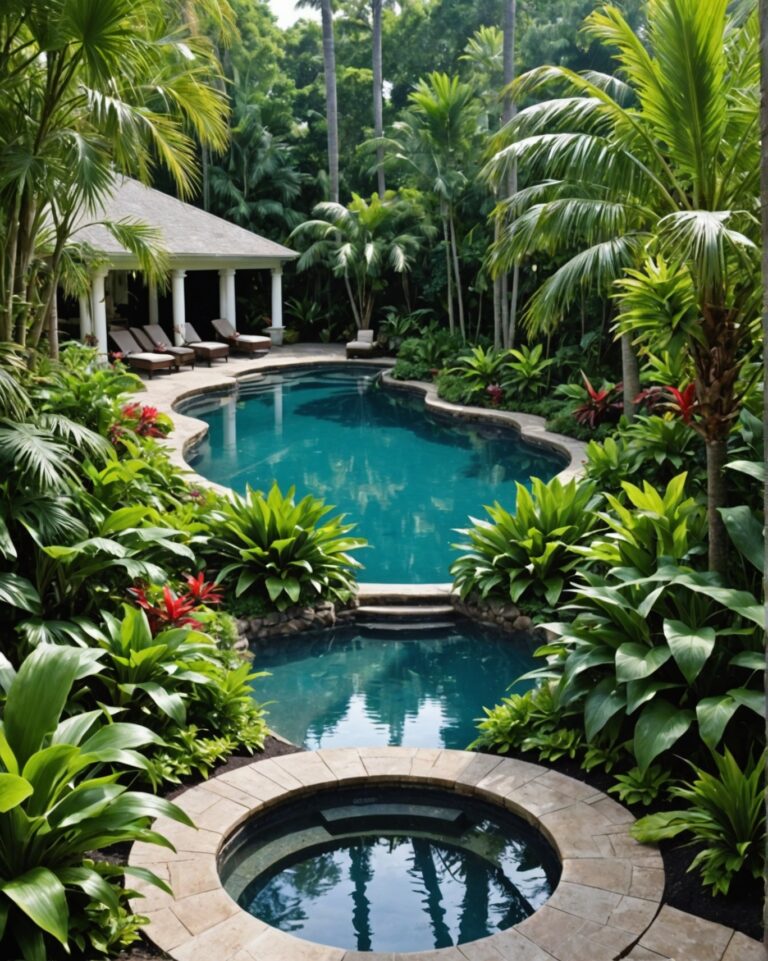 20 Around Pool Tropical Garden Design Ideas