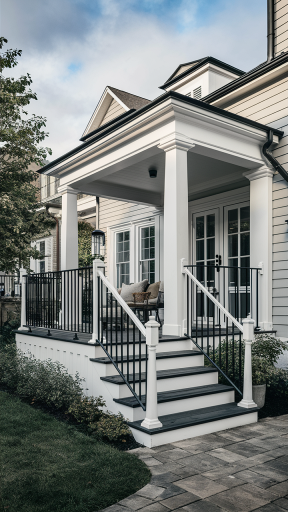 Classic White Railing with Black Iron Spindles