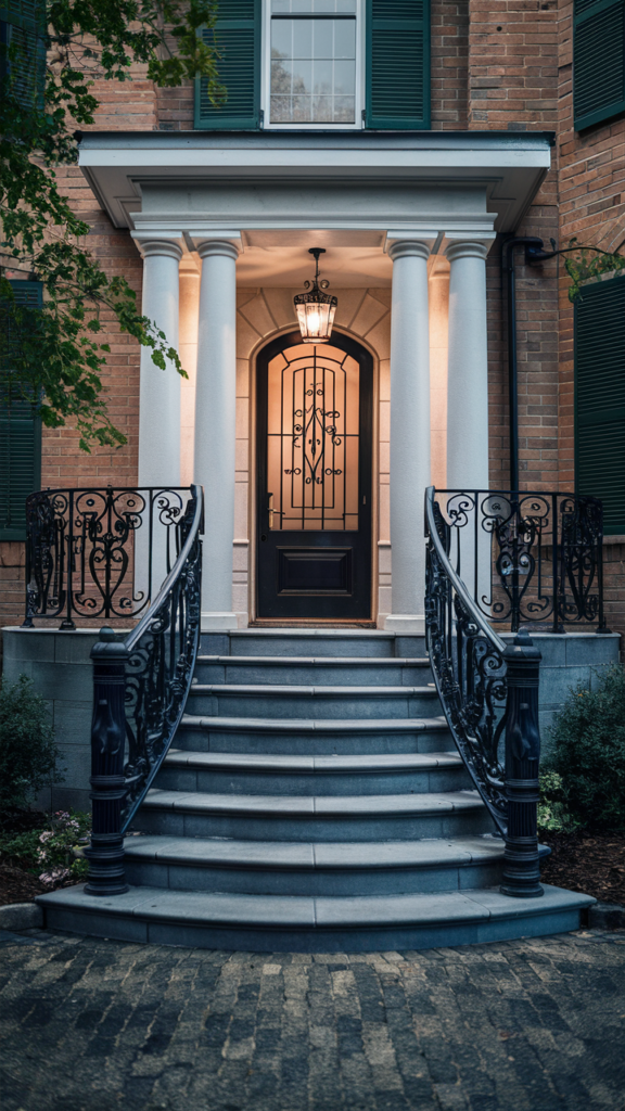 Grand Entrance with Wrought Iron Railing