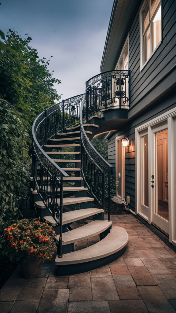 Spiral Steps with Decorative Railings