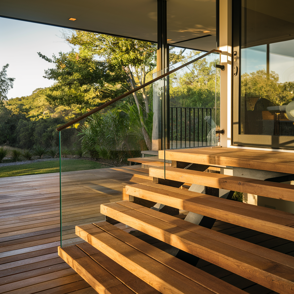 Wooden Steps with a Glass Railing for Unobstructed Views