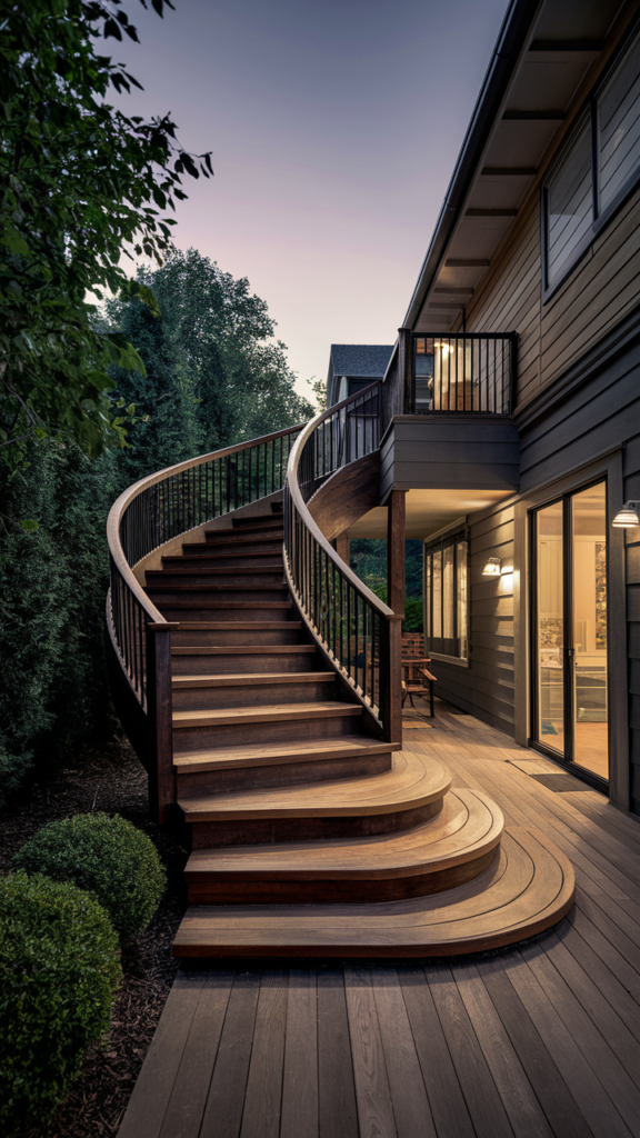 Wooden Steps with a Winding Design for a Grand Effect