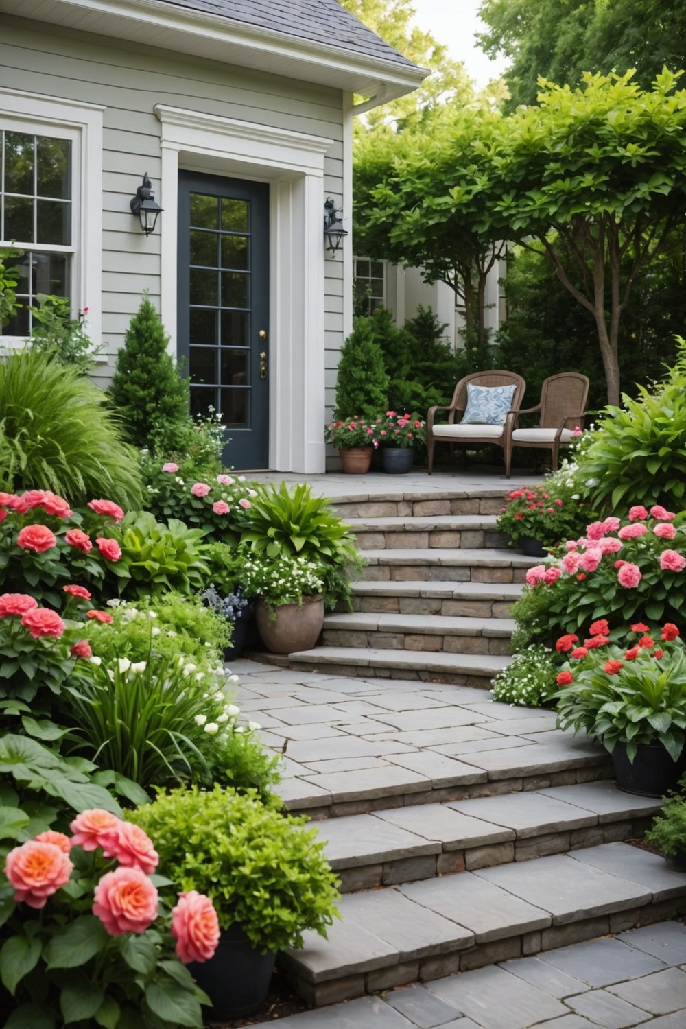 Backdoor Steps with Built-in Planters