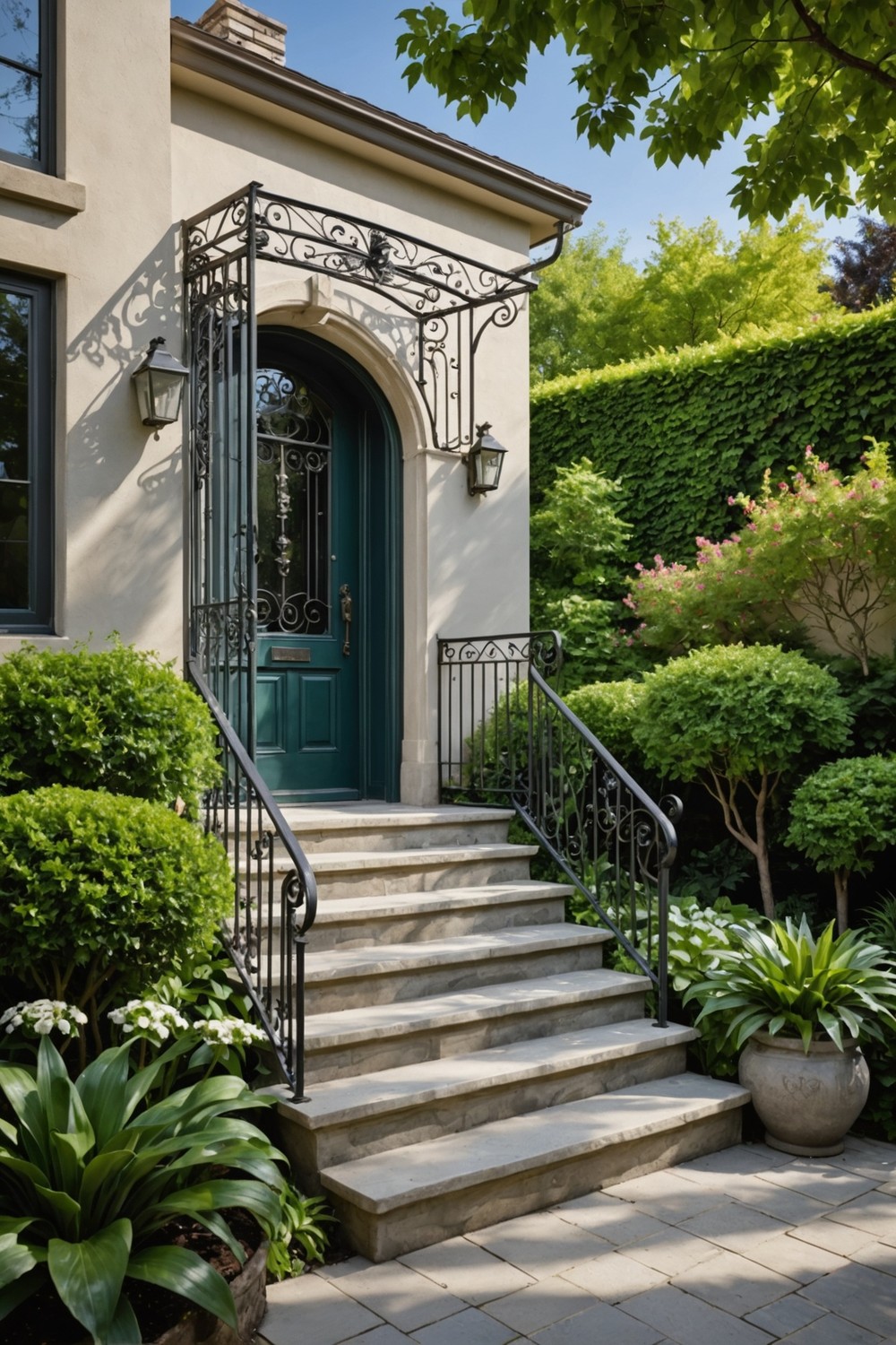 Backdoor Steps with Decorative Metal Railing