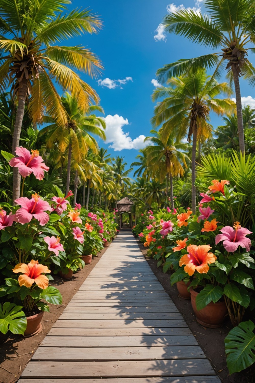 Escape to the Tropics with Vibrant Hibiscus and Palm Trees