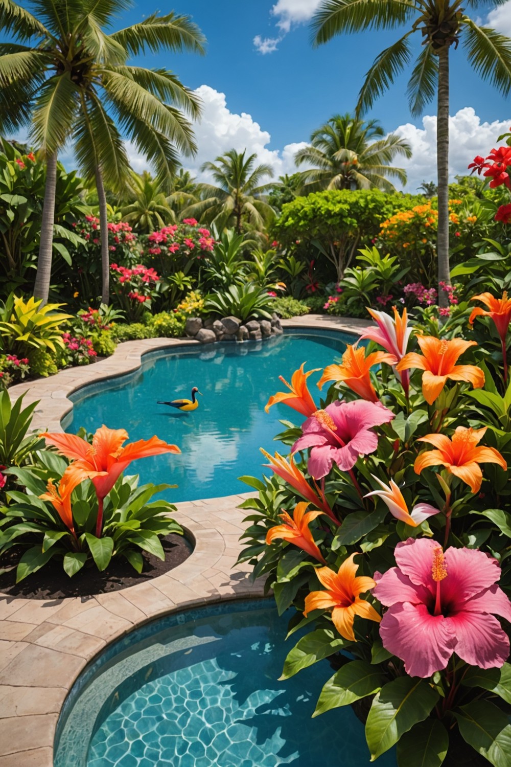 Exotic Flower Bed Around Pool