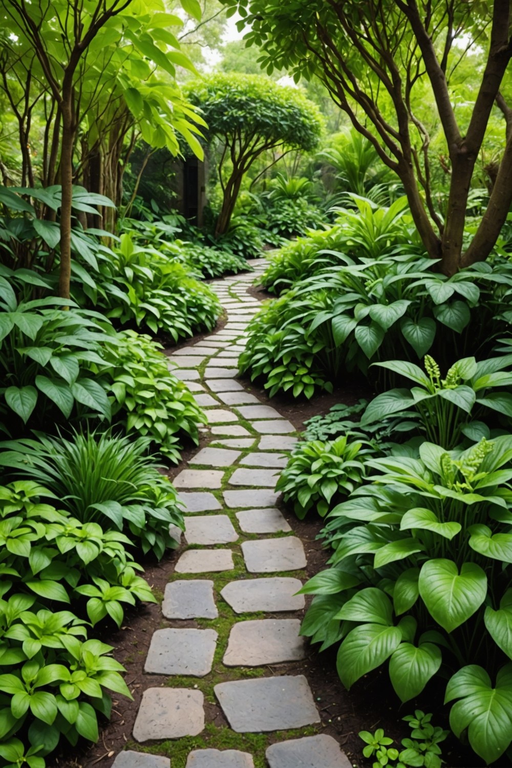 Incorporate a Meandering Pathway with Tropical Ground Covers