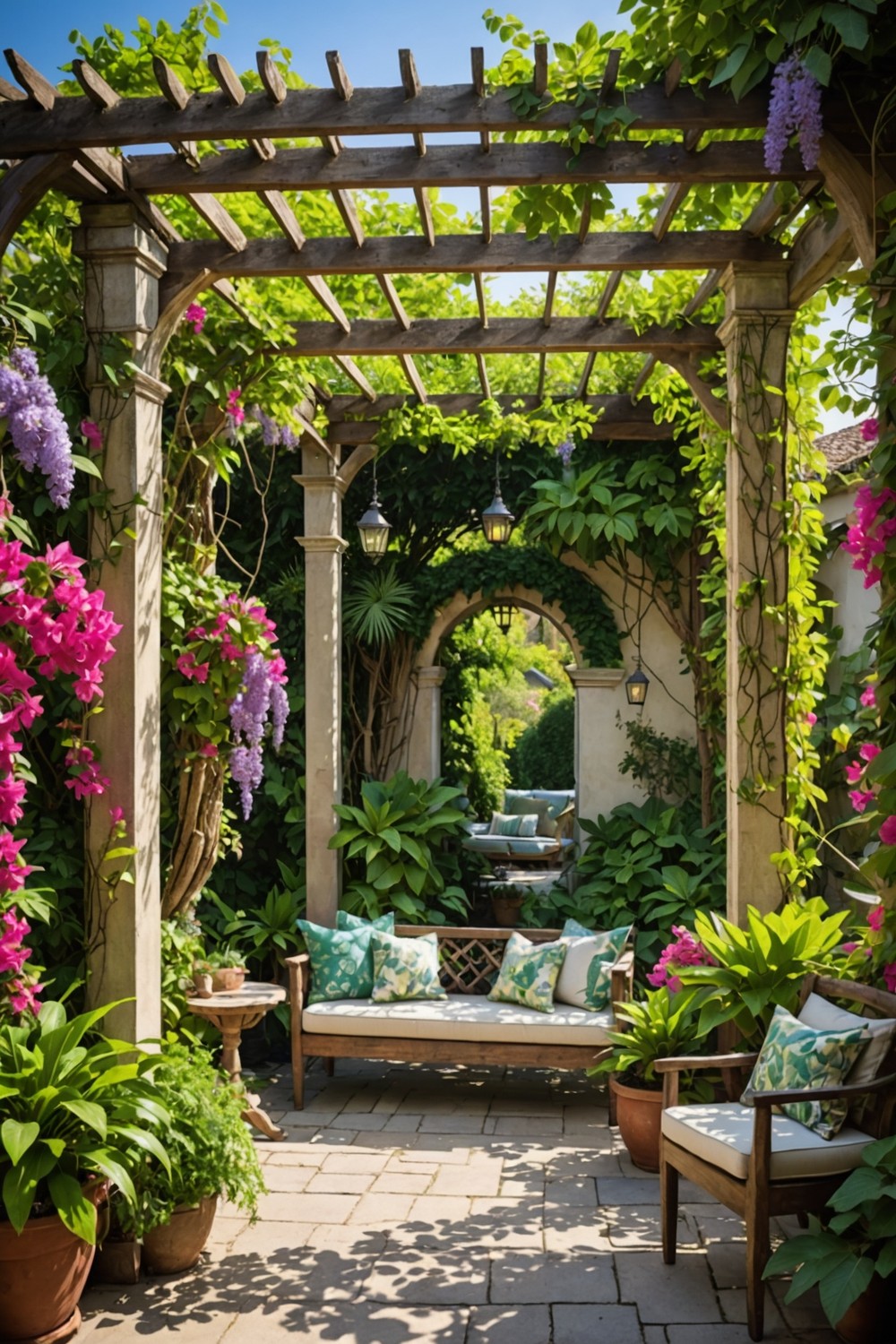 Incorporate a Pergola with Vines and Climbing Plants