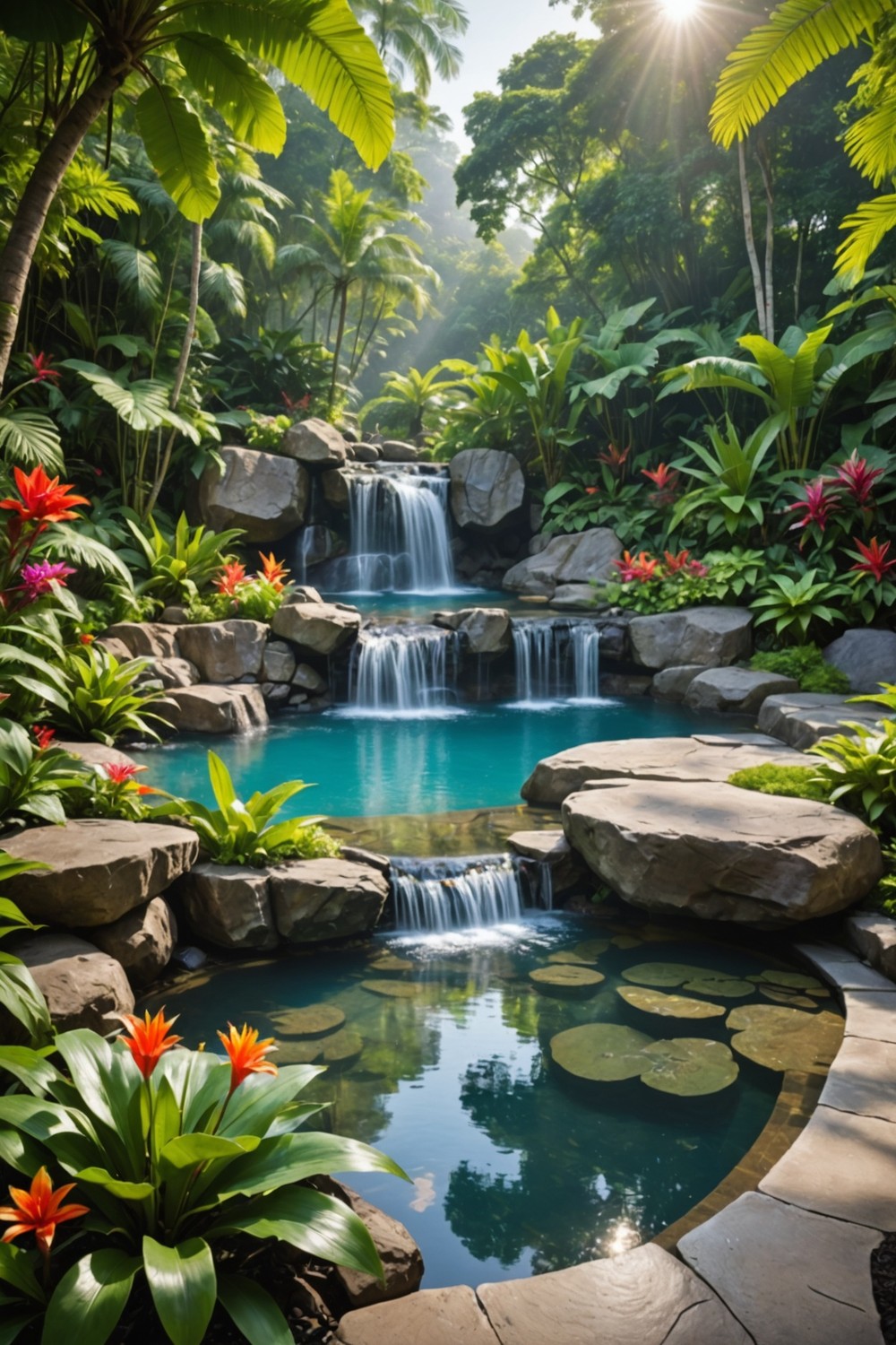 Natural Rock Waterfall Pool Feature