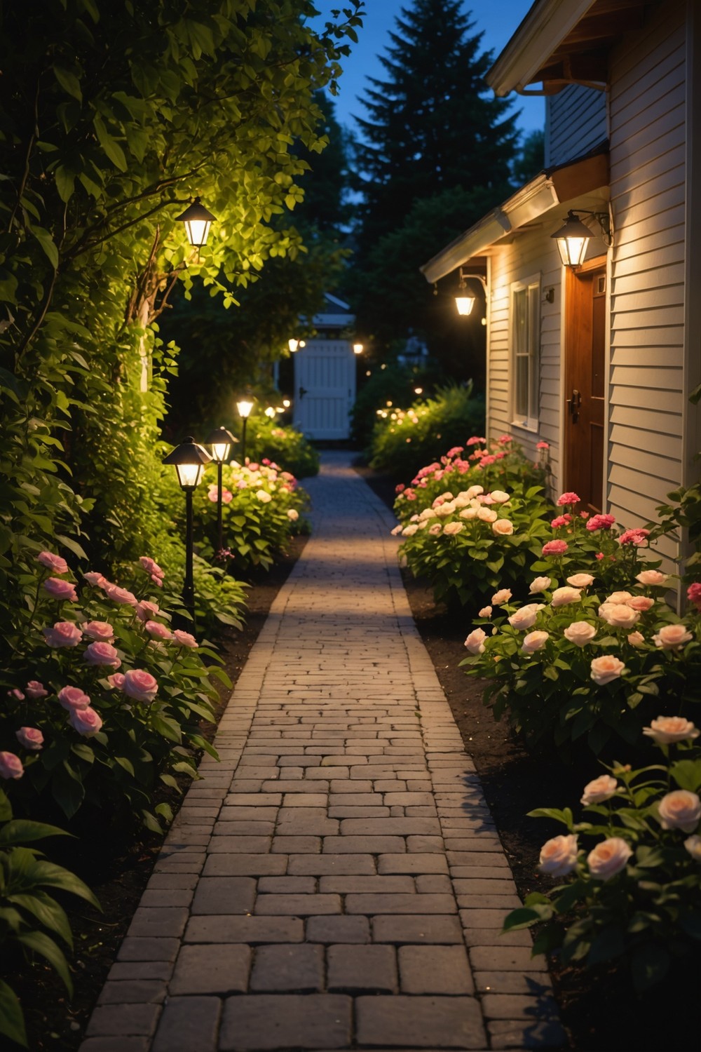 Paved Pathway with Solar Lights