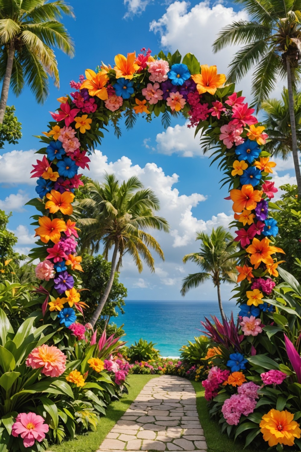 Rainbow-Colored Flower Arch