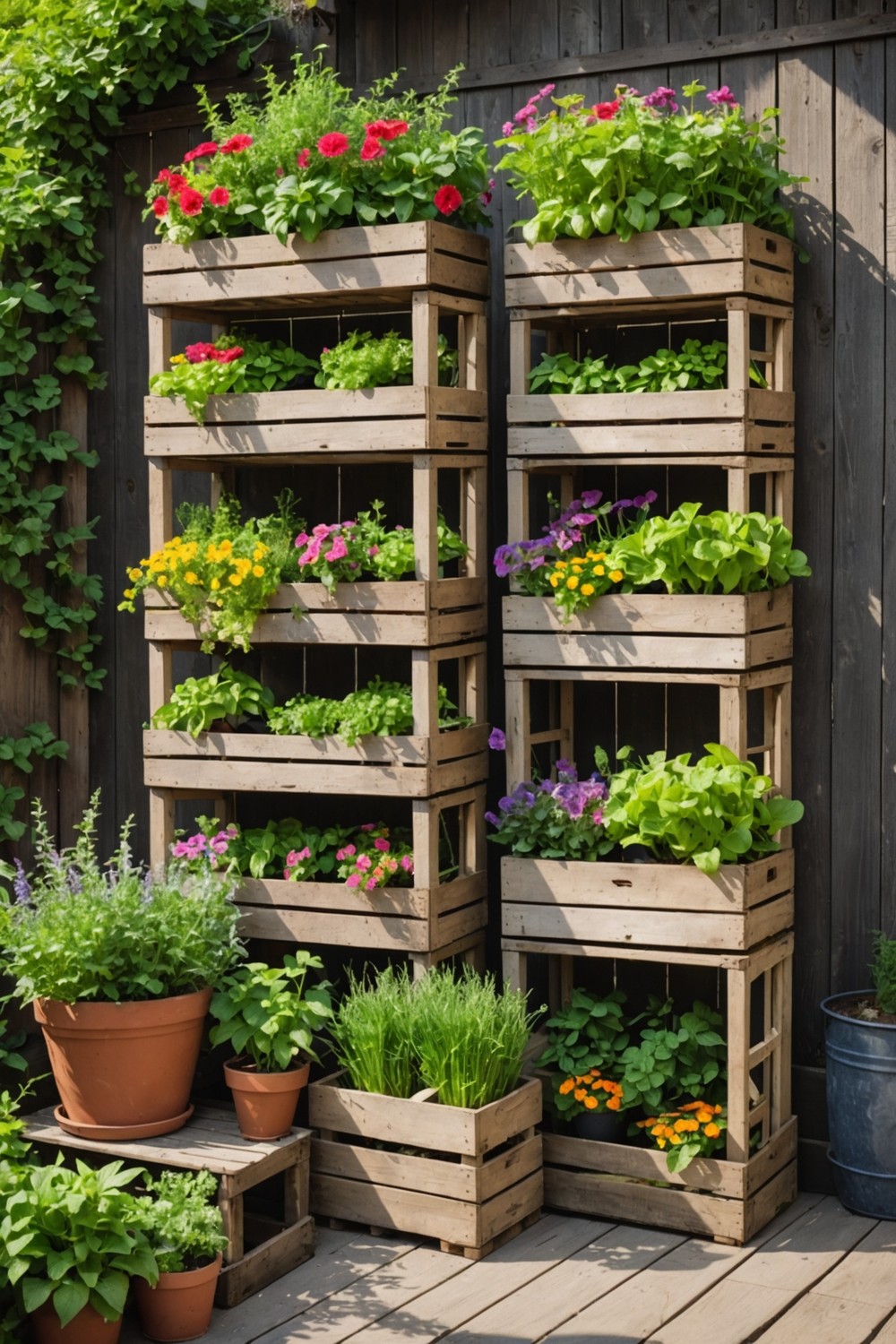 Repurposed Wooden Crates as Planters