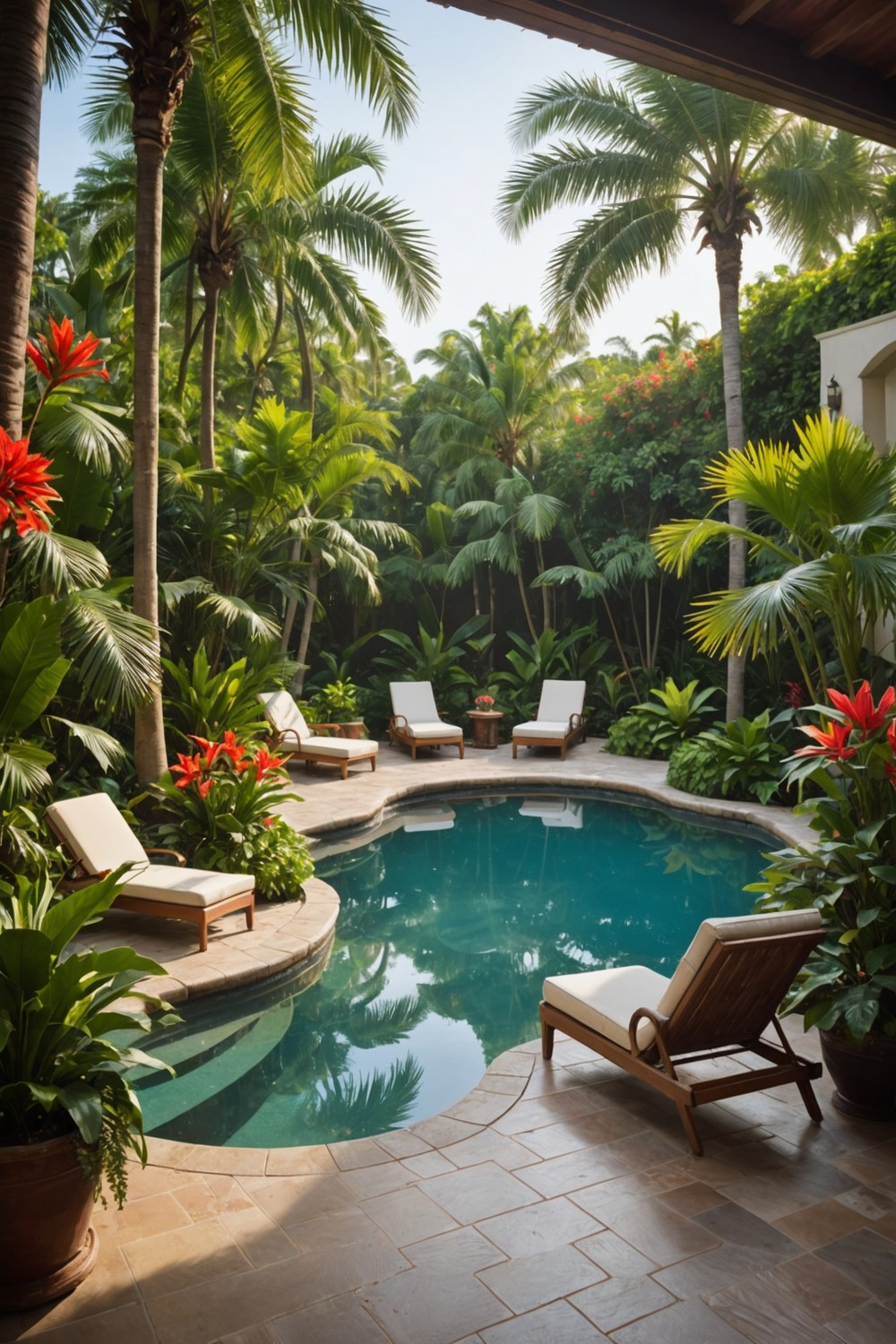 Secluded Pool Area with Tropical Plants