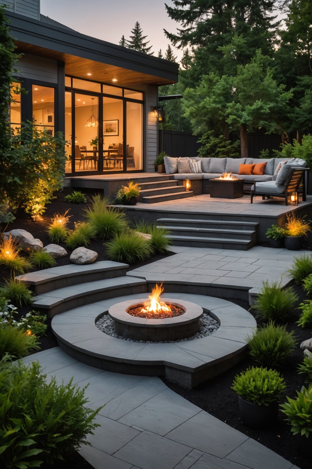 Stair Landing with Fire Pit