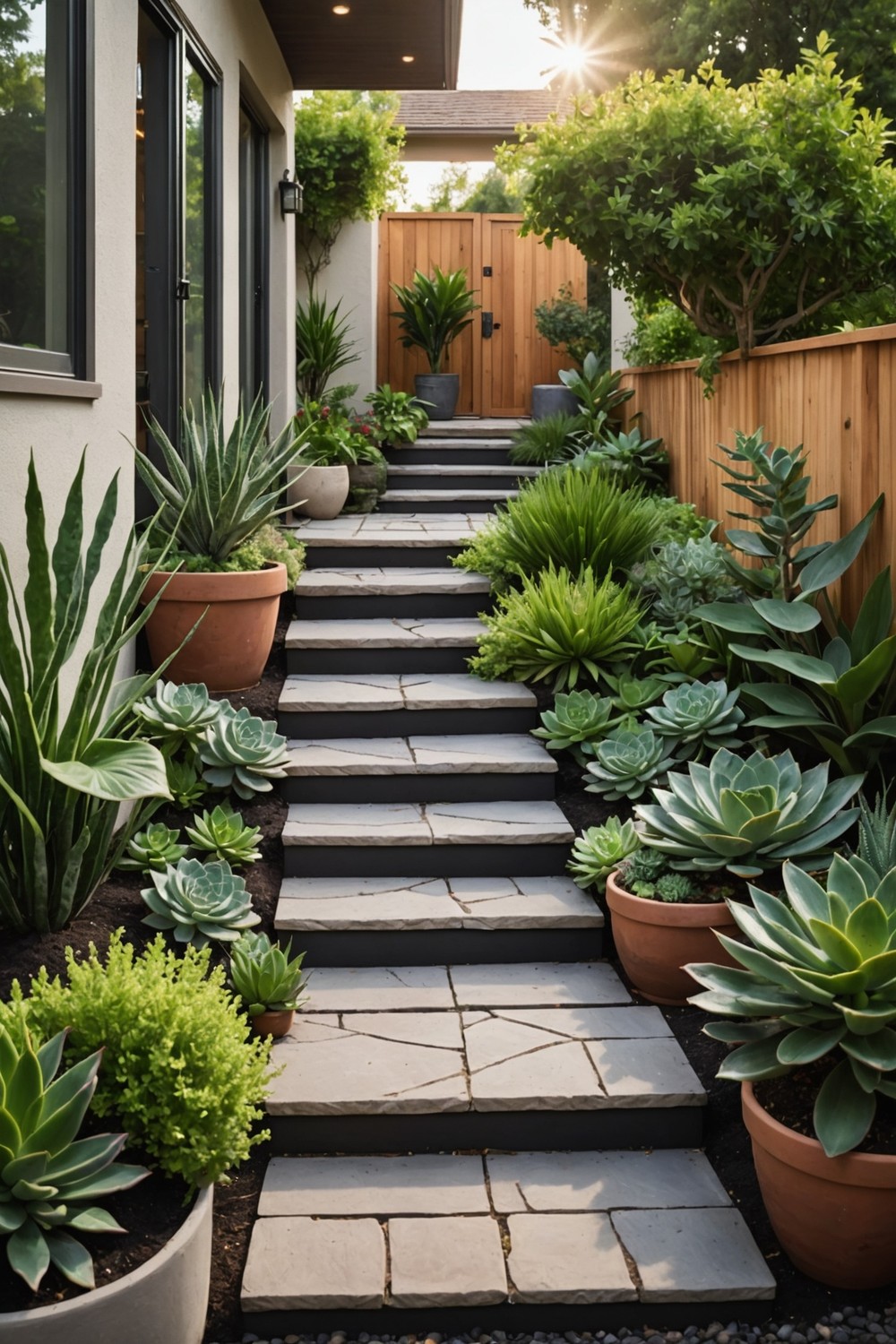 Tiered Steps with Small Planters