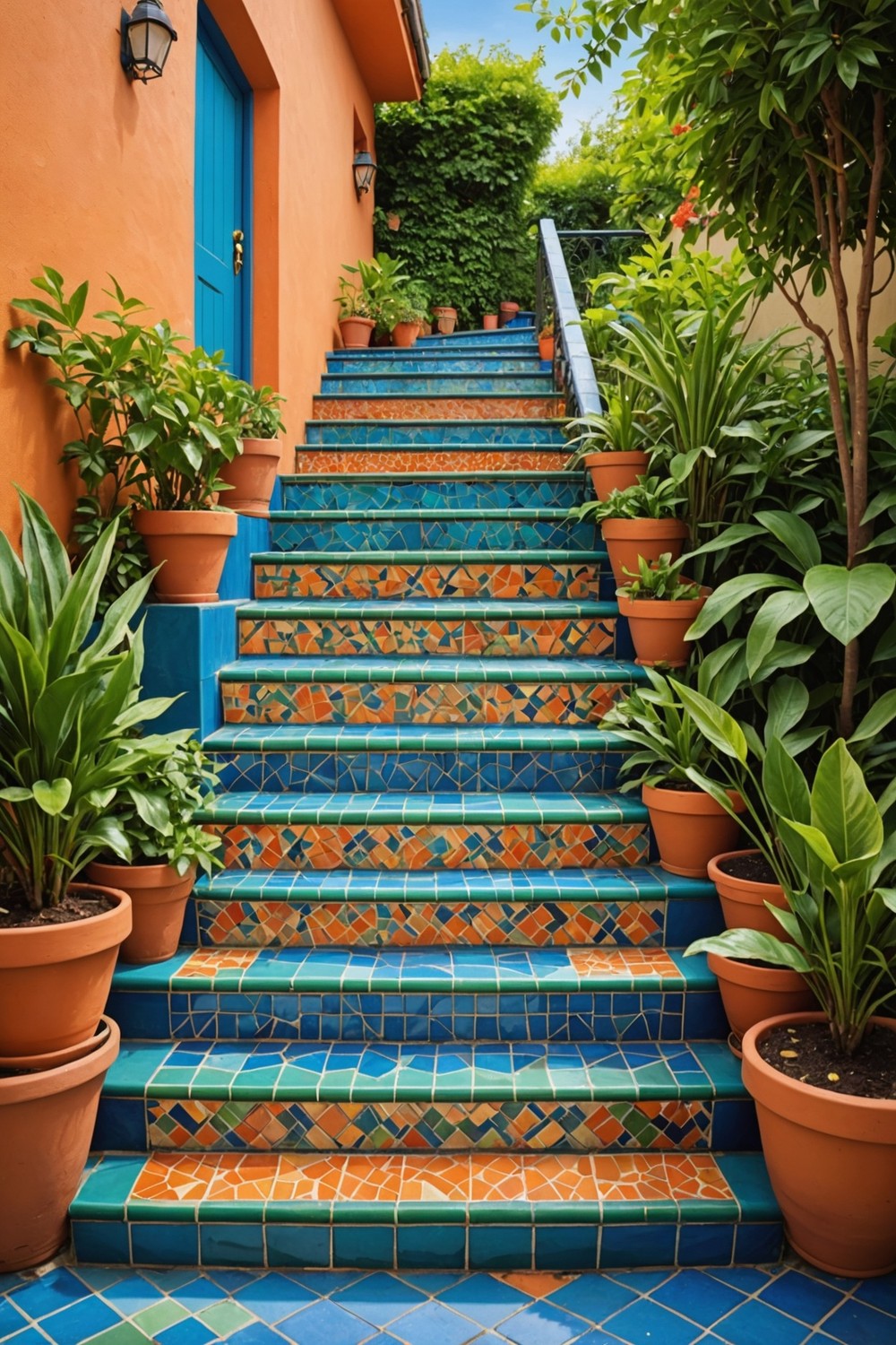 Tiled Steps with Mosaic Design