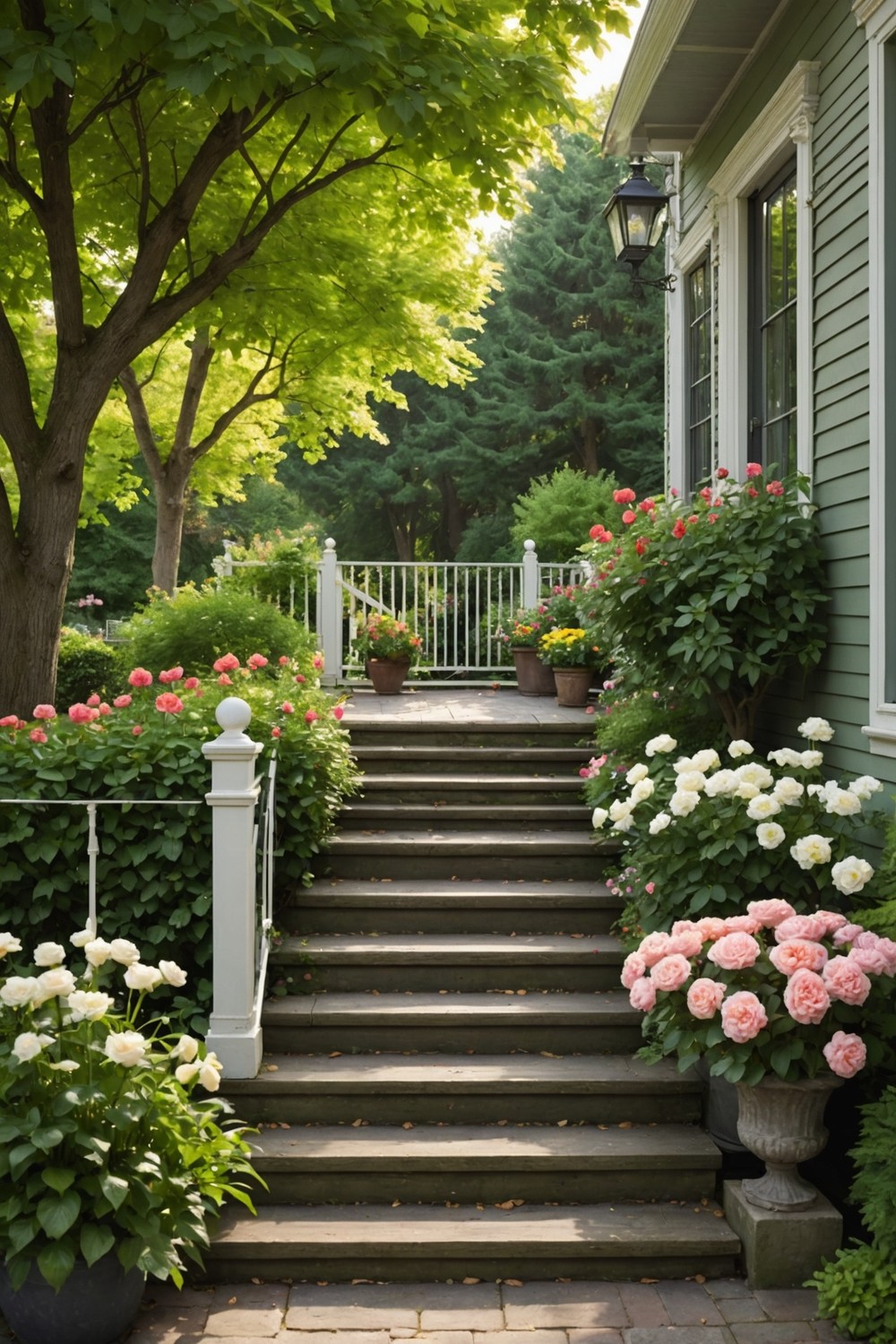 Traditional Wood Steps with Classic Railings