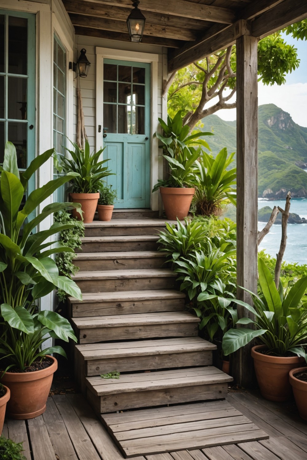 Weathered Wood Steps with Coastal Vibes