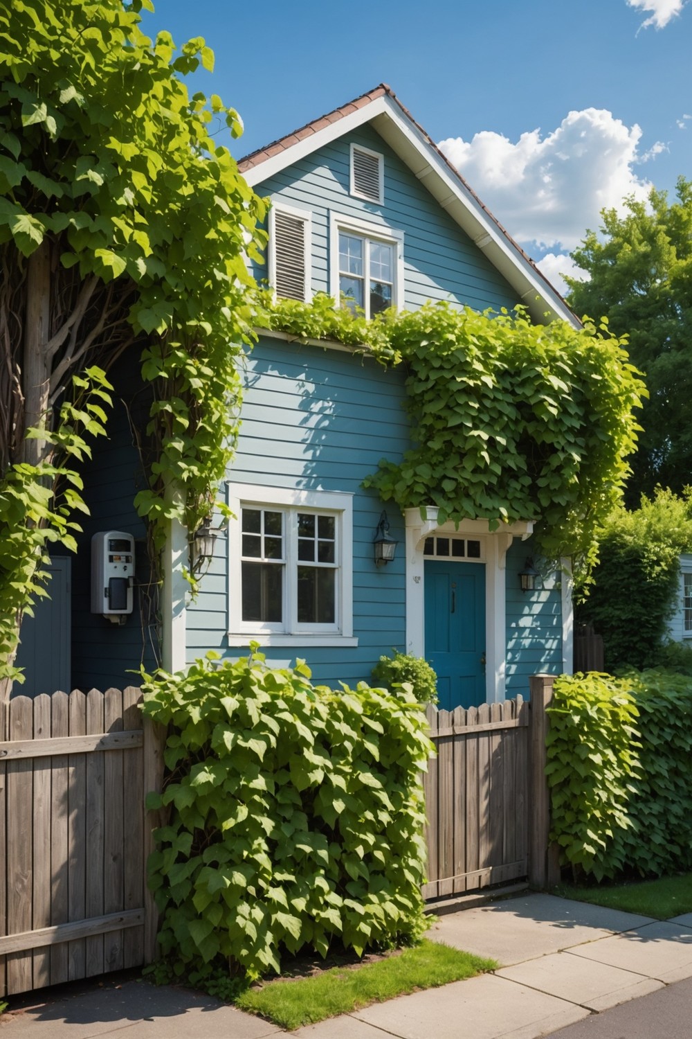 Wooden Fence with Climbing Vines