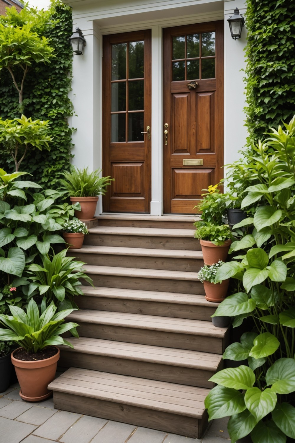 Wooden Steps with a Built-in Bench