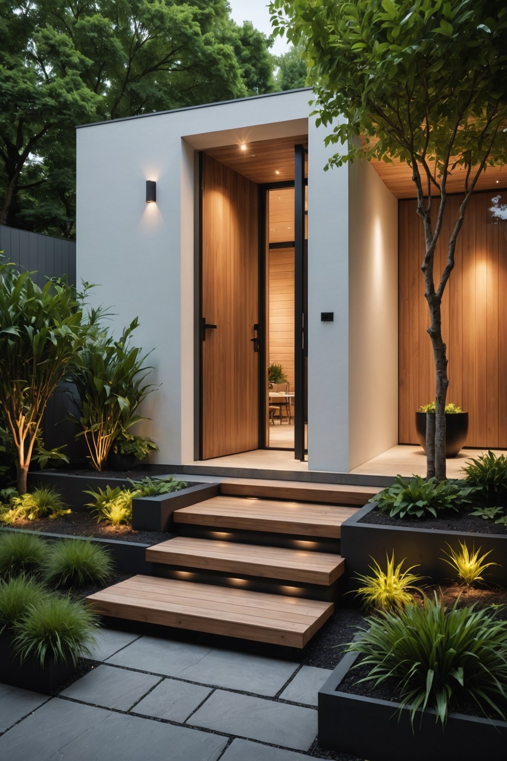 Wooden Steps with a Cantilevered Design for a Sleek Look