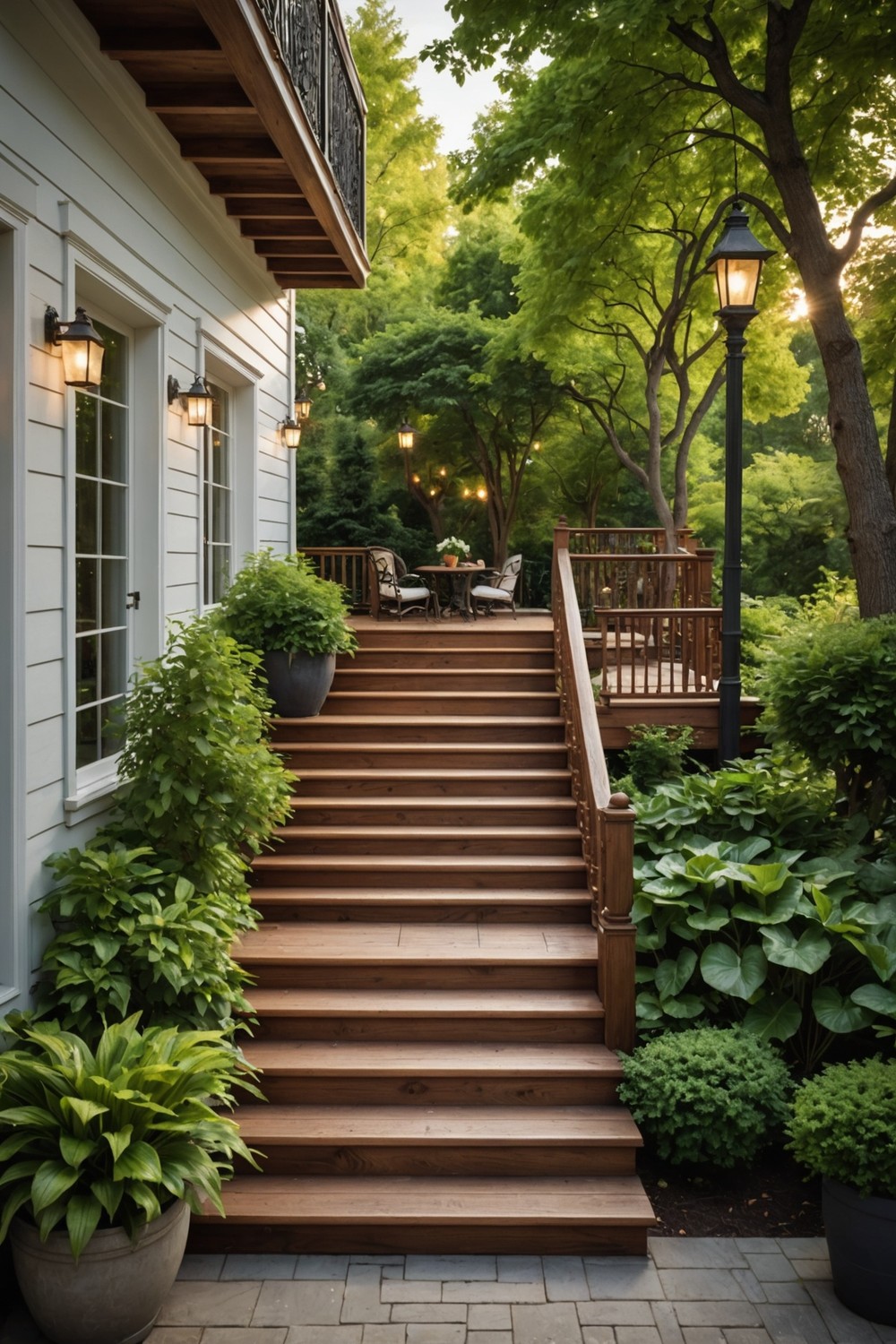 Wooden Steps with a Contrasting Wood Railing