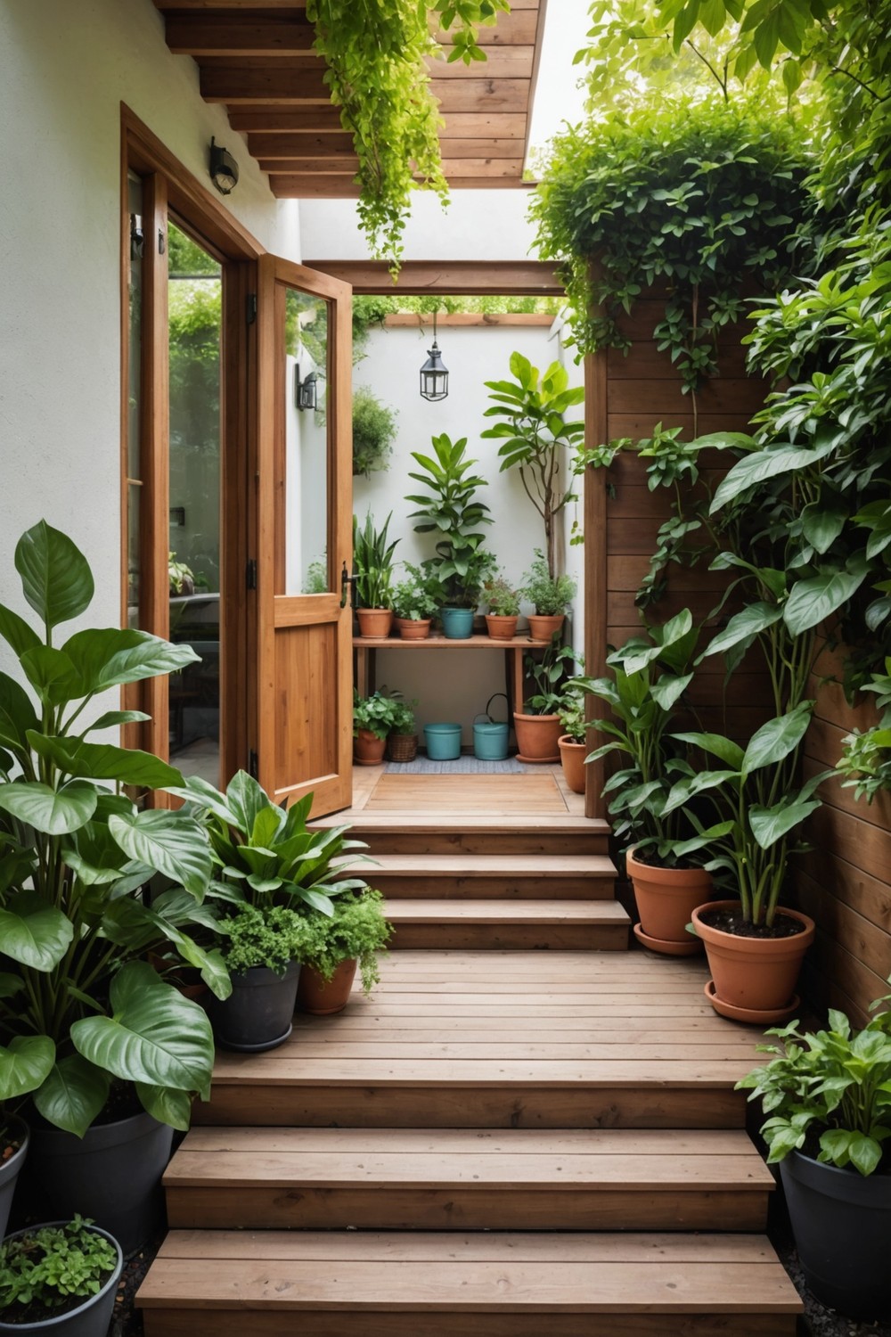 Wooden Steps with Built-in Shelving for Storage