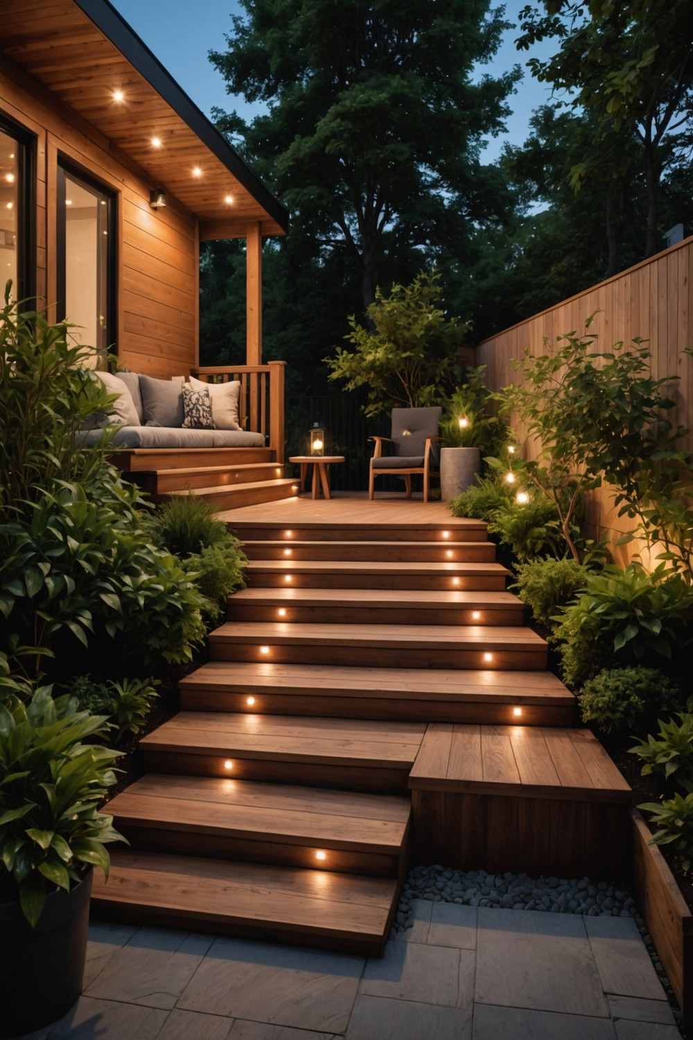 Wooden Steps with LED Lighting for Ambiance