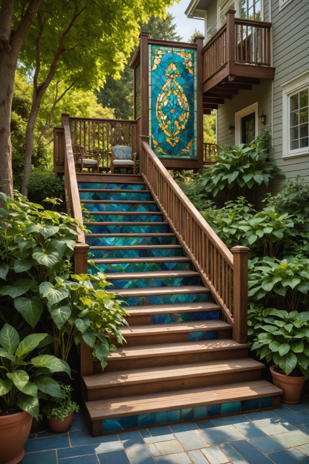 Wooden Steps with Stained Glass Inlays