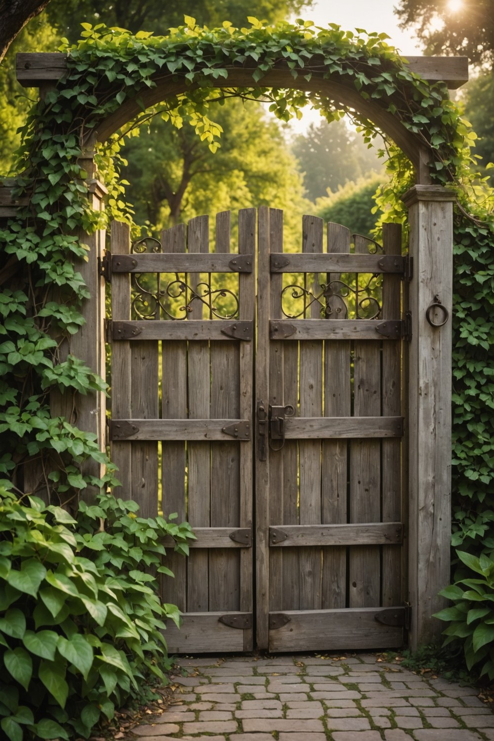 Distressed Wooden Gate with Vintage Hardware