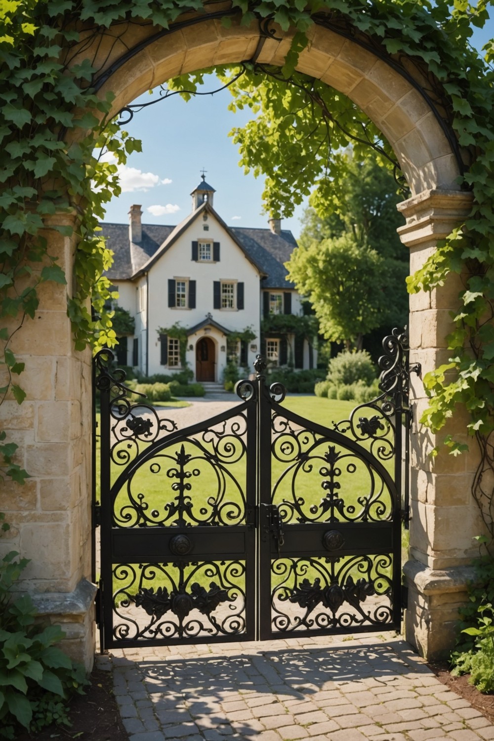 Elegant Black Metal Gate with Ornate Details