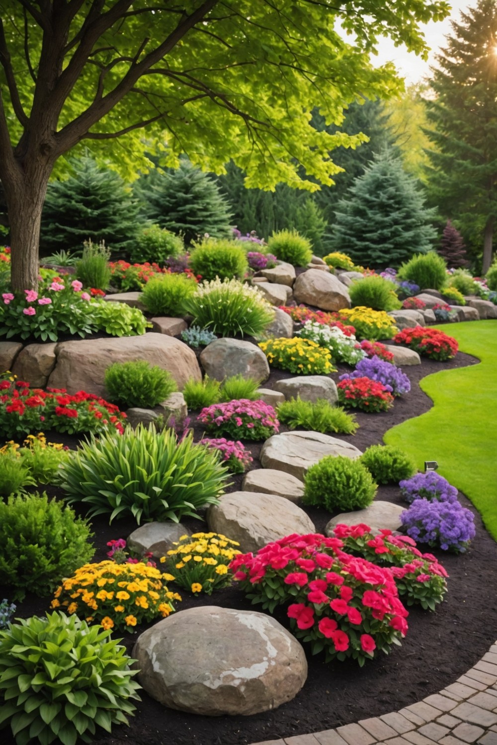 Implement Boulder Edging for Flower Beds