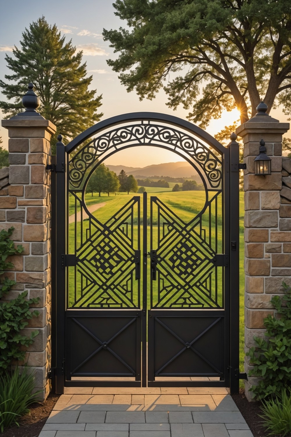 Modern Metal Gate with Geometric Patterns