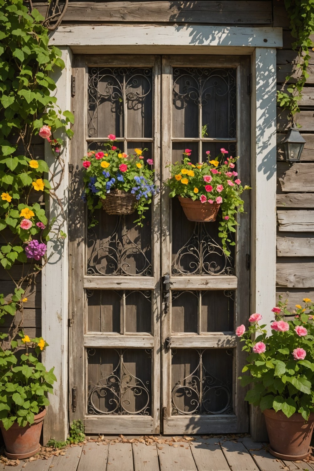 Repurposed Window Gate with Floral Accents