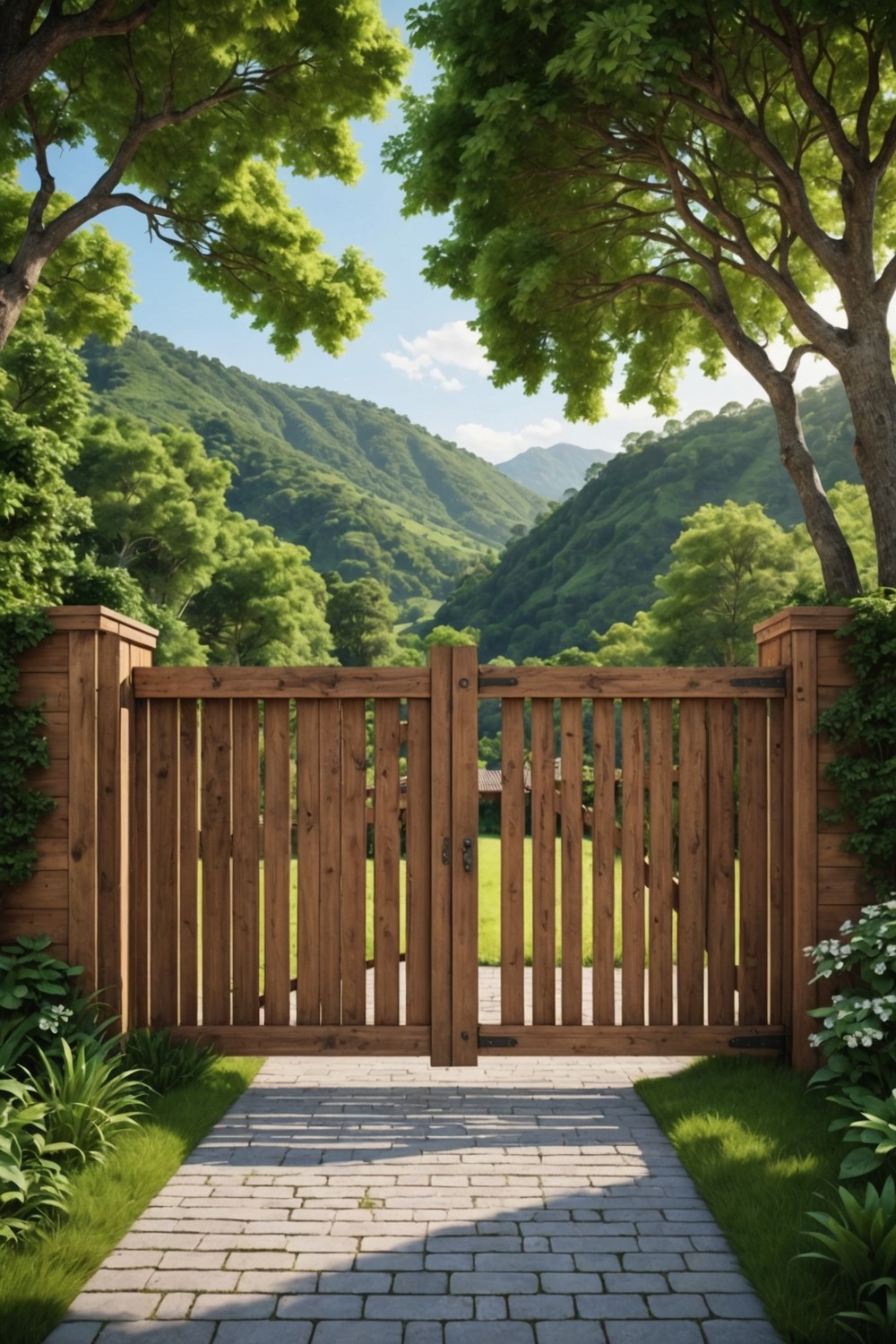 Rustic Sliding Gate with Natural Wood Fencing