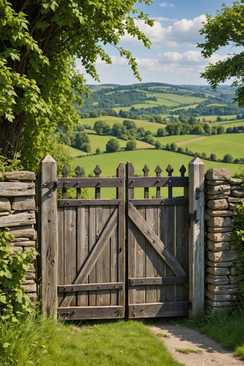 Traditional Wooden Farm Gate with Iron Hinges