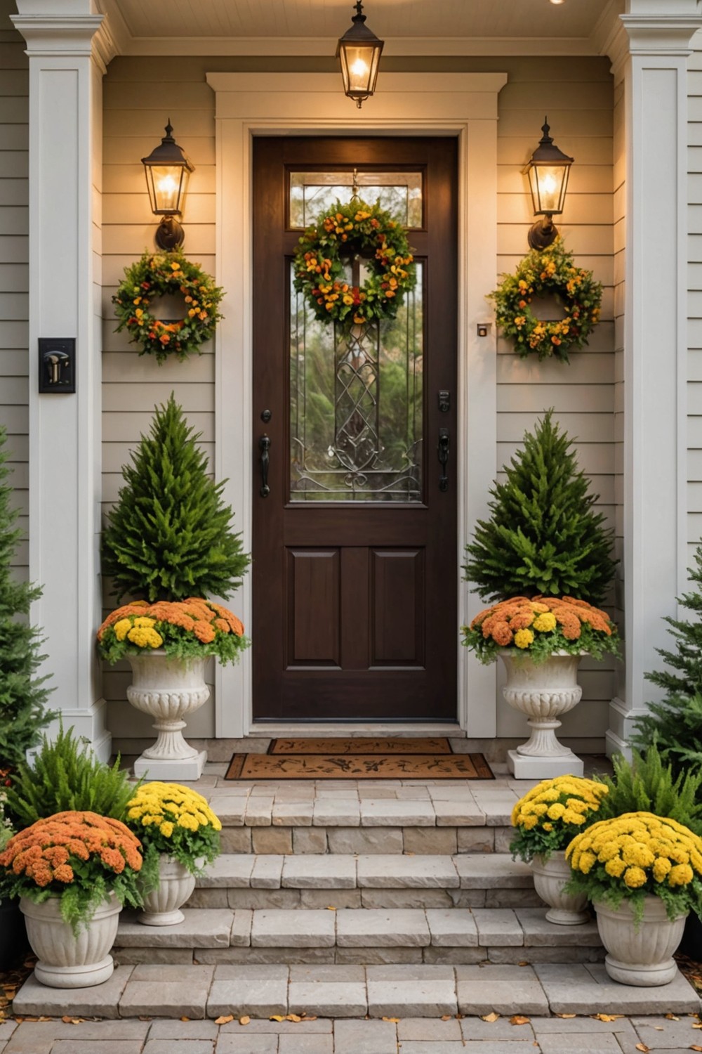 Upscale Planters with Fall Flowers and Greenery